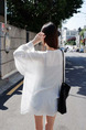 White Loose See-Through Long Sleeve Coat for Casual