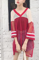 Red Loose Mesh See-Through T-Shirt Top for Casual