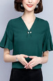 Ink Green Loose Flare Sleeve Shirt V Neck Top for Casual Party Office