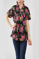 Black and Colorful Plus Size Loose Lapel Placket Front Single-breasted Printed Pocket Floral Button-Down Top for Casual Party