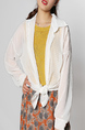 White Plus Size Loose Lapel Cardigan Wave point Figured Asymmetrical Hem Long Sleeve Button-Down Top for Casual