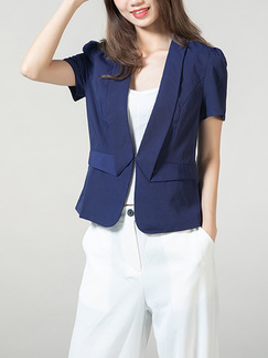 Blue Plus Size Suit Cardigan Slim V Neck Lapel Linking Pleat Office style Top for Casual Office