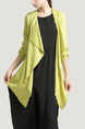 Yellow Loose Lapel Cardigan Buckled Asymmetrical Hem Fake Pocket Long Sleeves Top for Casual Office