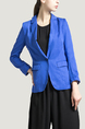 Blue V Neck Lapel Suit Linking Pocket Cardigan Single-breasted Long Sleeves Top for Casual Party Office Evening