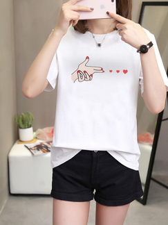 White Tee Round Neck Top for Casual