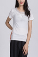 White Lace Blouse Round Neck Top for Casual Party Office