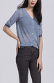 Gray Blouse Button Down Long Sleeve Top for Casual Office Party