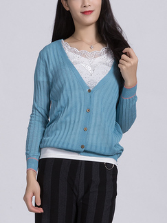 Blue Button Down Long Sleeve Top for Casual Office Party