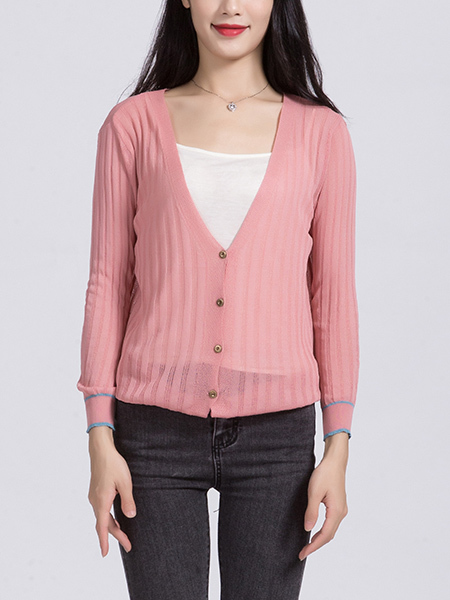 Pink Button Down Long Sleeve Top for Casual Office Party