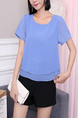 Blue Round Neck Blouse Plus Size Top for Casual Office