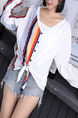 White Colorful Blouse Button Down Long Sleeve Plus Size Top for Casual Party