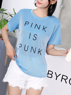 Blue Round Neck Plus Size Tee Top for Casual