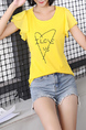 Yellow Round Neck Plus Size Printed Tee Top for Casual