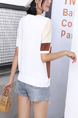 White and Brown Round Neck Tee Top for Casual Party
