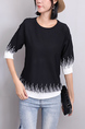 Black and White Round Neck Blouse Top for Casual Party Office