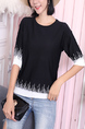 Black and White Round Neck Blouse Top for Casual Party Office