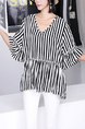 Black and White V Neck Loose Top for Casual
