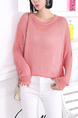 Pink Round Neck Long Sleeve Knitted Top for Casual