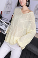 Yellow Round Neck Long Sleeve Knitted Top for Casual