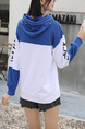 Blue and White Long Sleeve Drawstring Hoodie for Casual