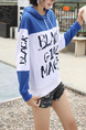 Blue and White Long Sleeve Drawstring Hoodie for Casual