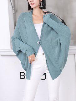 Blue Green Long Sleeve Cardigan for Casual Office