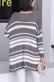 Gray and White Long Sleeve Knitted Striped Cardigan for Casual Office