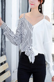 White and Black Plus Size Loose Asymmetrical Hem Single-Breasted Off-Shoulder Blouse Long Sleeve Top for Casual Office Party
