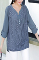 Grey Plus Size Placket Front Lace Linking Single-Breasted Blouse Long Sleeve Top for Casual Party Office