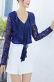 Blue Plus Size V Neck Ruffled Lace Long Sleeve Blouse Top for Casual Party Office