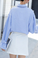 Light Blue Plus Size Loose Collared Embroidery Cardigan Single-Breasted Long Sleeve Top for Casual Party Office