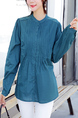 Dark Green Round Neck Pleat Cardigan Single-Breasted Long Sleeve Blouse Top for Casual Party Office