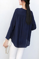 Navy Blue Loose V Neck Pleat Cardigan Single-Breasted Long Sleeve Blouse Top for Casual Party Office