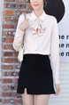 Pink Long Sleeve Collared Button Down Ribbon Blouse Top for Casual Party Office