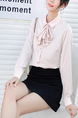 Pink Long Sleeve Collared Button Down Ribbon Blouse Top for Casual Party Office