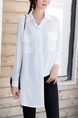 White Collared Long Sleeve Button Down Chest Pocket Blouse Top for Casual Party Office