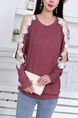 Pink and White Long Sleeve Lace Round Neck Plus Size Top for Casual Party Office