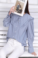 Blue Button Down Blouse Long Sleeve Top for Casual Party Office