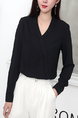 Black V Neck Long Sleeve Plus Size Blouse Top for Casual Office Party