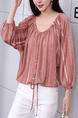 Pink Round Neck Plus Size Long Sleeve Blouse Top for Casual Party Office Evening