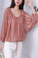 Pink Round Neck Plus Size Long Sleeve Blouse Top for Casual Party Office Evening