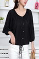 Black Long Sleeve Button Down Blouse Plus Size Top for Casual Party Office