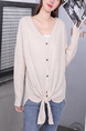 Beige Knitted Button Down Long Sleeve Top for Casual Party Office