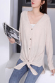 Beige Knitted Button Down Long Sleeve Top for Casual Party Office
