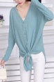 Blue Knitted Plus Size Long Sleeve Button Down Top for Casual Party Office