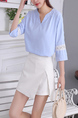 Blue Blouse V Neck Top for Casual Party Office Evening