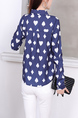 Blue and White Button Down Collared Long Sleeve Blouse Top for Casual Party Office
