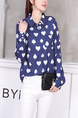 Blue and White Button Down Collared Long Sleeve Blouse Top for Casual Party Office