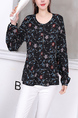 Black and Colorful Blouse Long Sleeve Floral Top for Casual Party Office