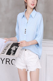 Light Blue Button Down Blouse Top for Casual Party Office